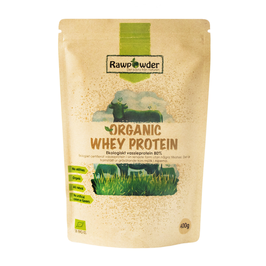 Rawpowder Organic Whey Protein 80% vassle, 400g pulver ekologisk