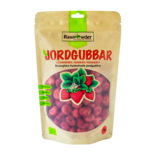 Rawpowder Jordgubbar hela frystorkade, 50g ekologisk