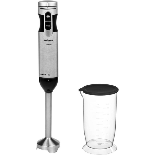 Tristar MX-4828 Stavmixer 1000 W med mätglas, Turbofunktion, steglös hastighetsjustering Rostfritt stål, Svart